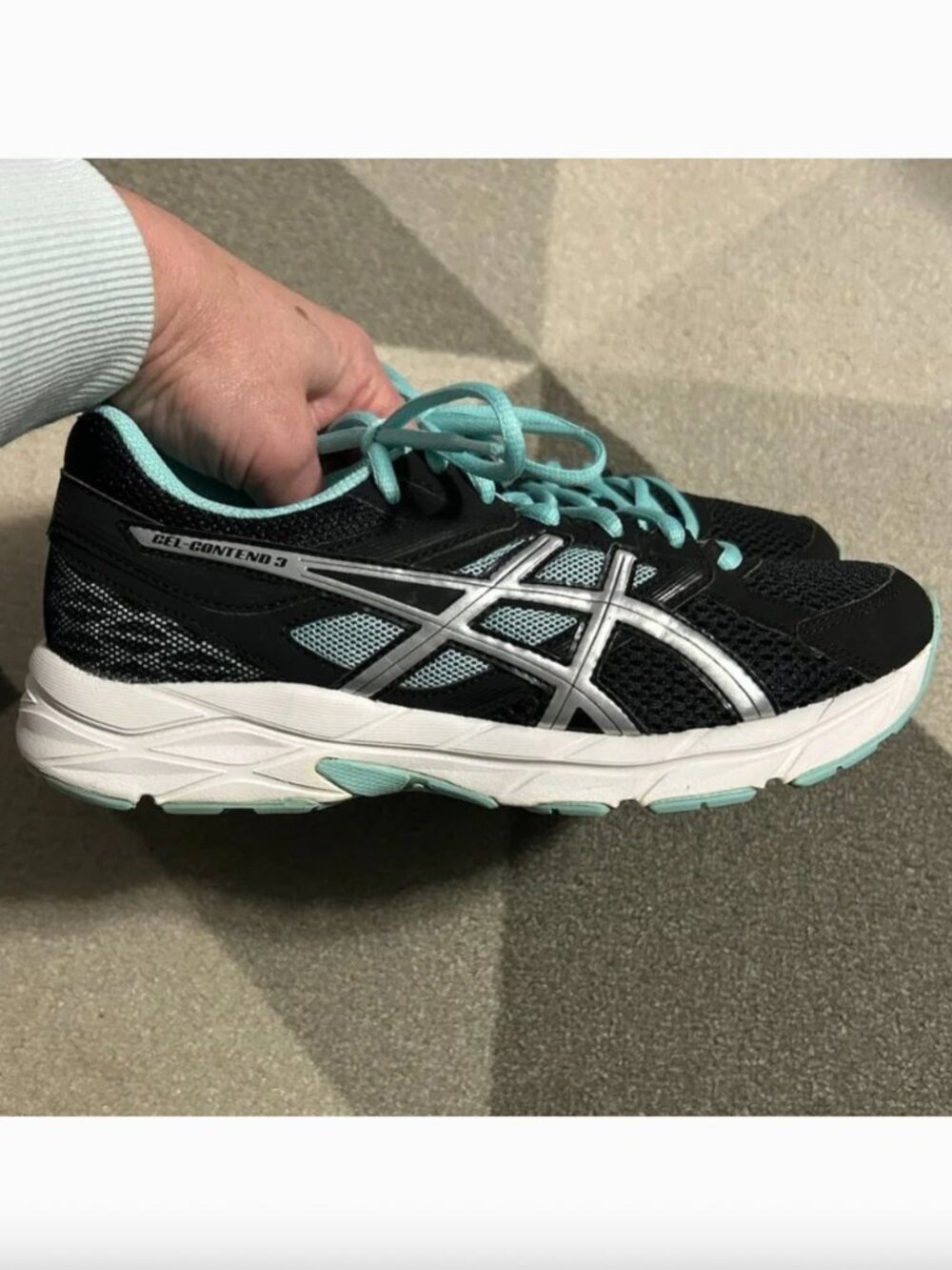 ASICS Gel-Contend 3 Black/Silver/Aqua Sneakers‎ Women's Size 8